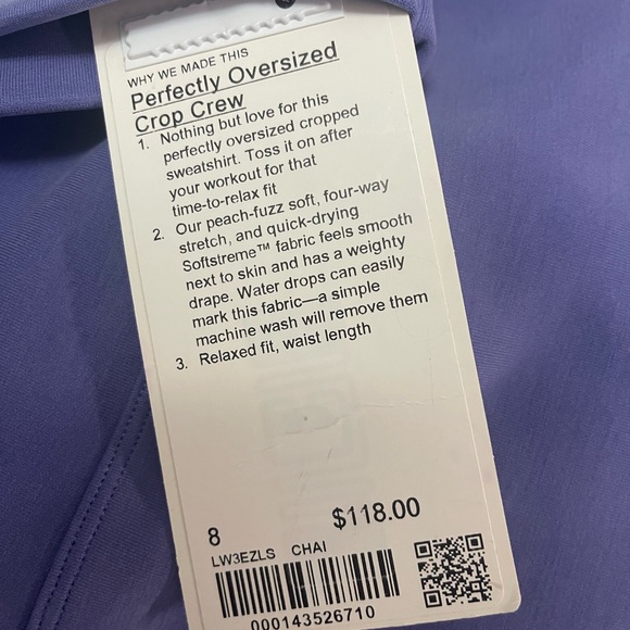 NWT!Lululemon Perfectly Oversized Cropped Crew *Softstreme size 8 - Picture 3 of 7